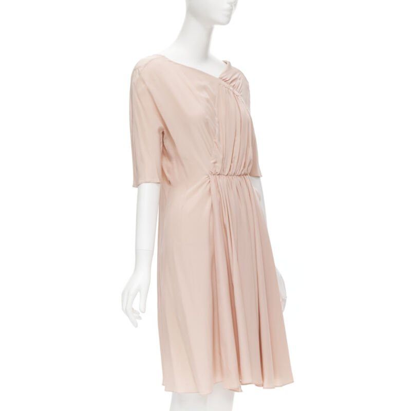 Marni MARNI 100% silk light pink gathered asymmetric draped short sleeve dress IT38 XS Size XS / US 0-2 / IT 36-38 - 3 Thumbnail