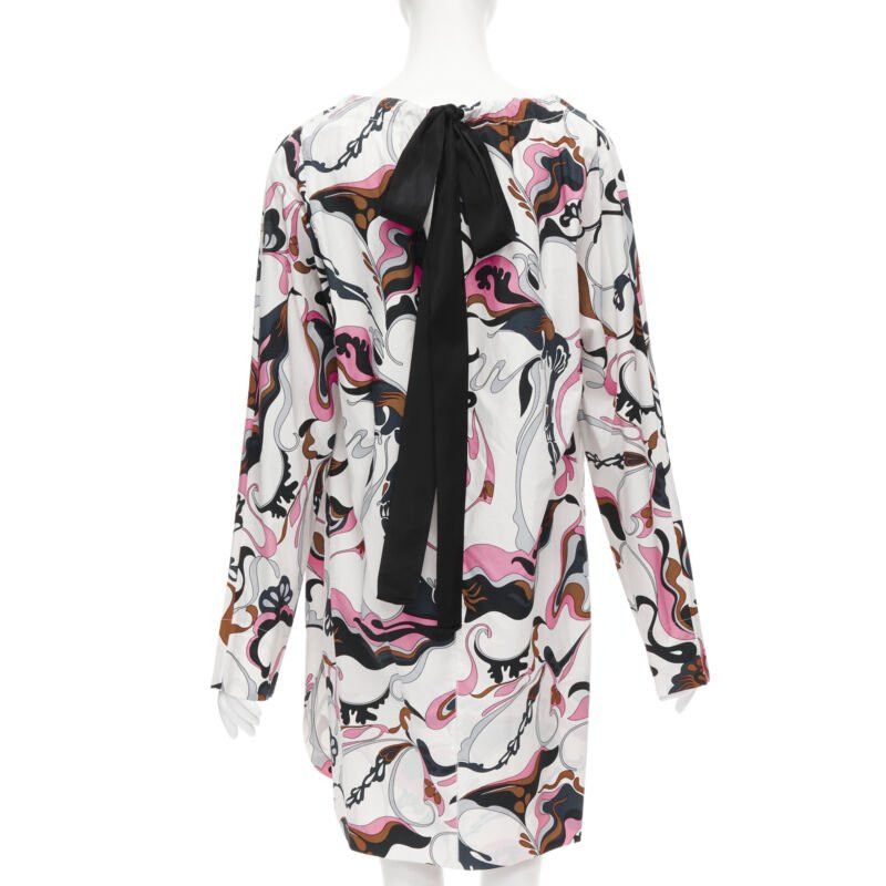 Marni MARNI white navy pink swirl floral cotton boat neck long sleeve dress IT40 S Size S / US 4 / IT 40 - 5 Thumbnail