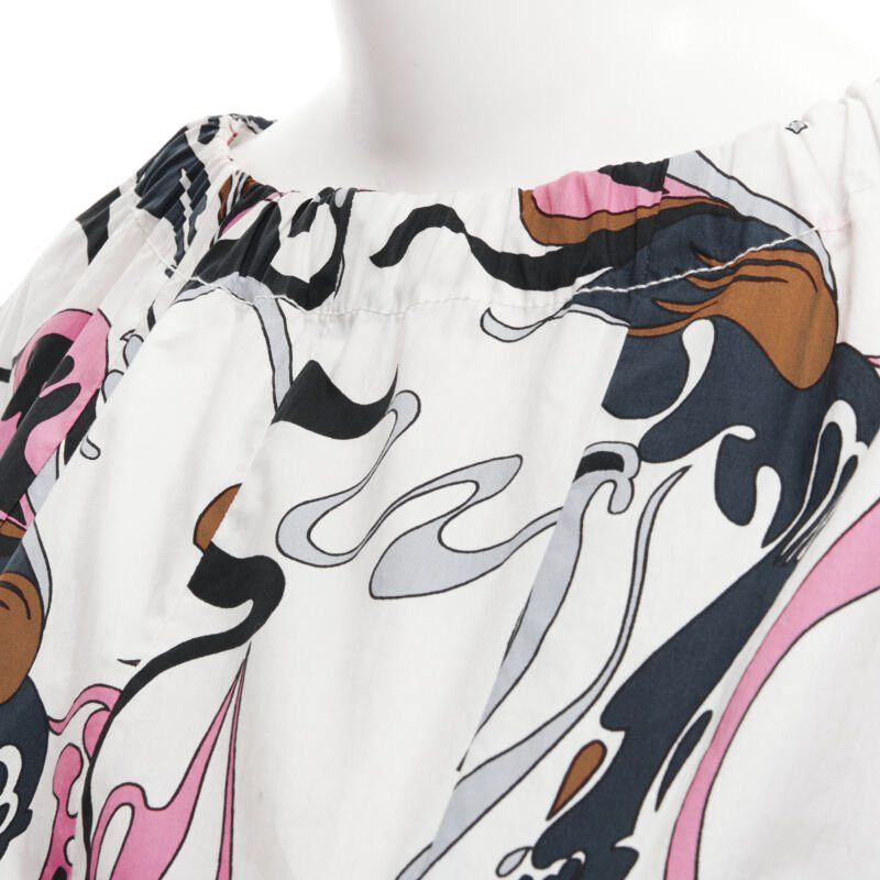Marni MARNI white navy pink swirl floral cotton boat neck long sleeve dress IT40 S Size S / US 4 / IT 40 - 7 Thumbnail