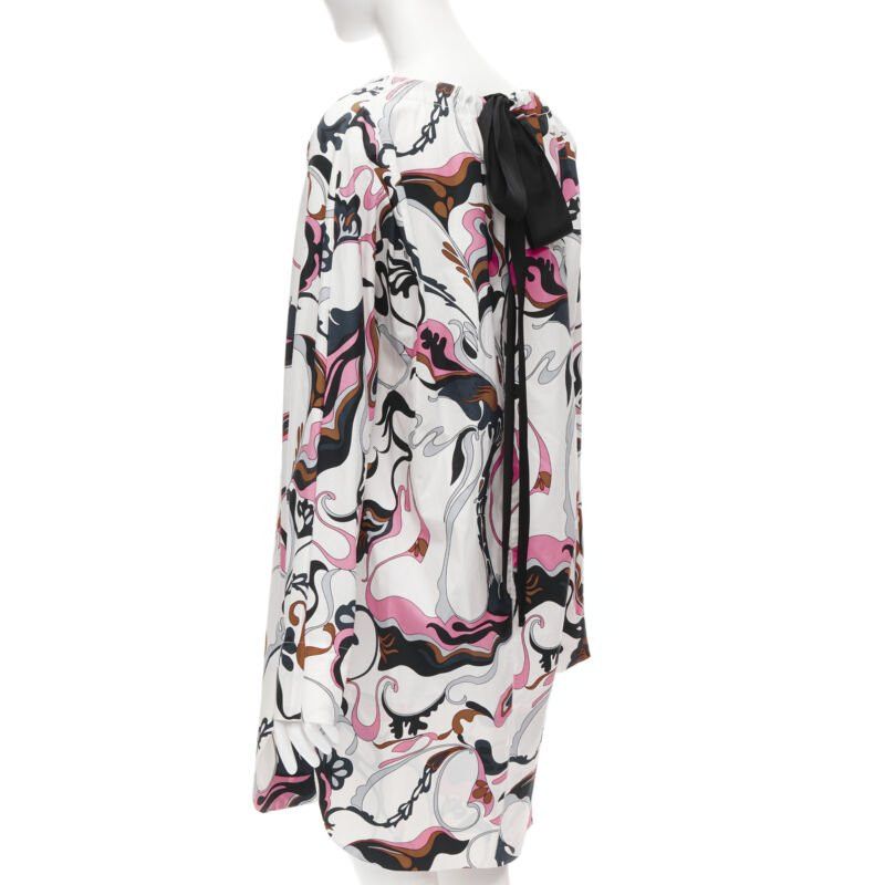 Marni MARNI white navy pink swirl floral cotton boat neck long sleeve dress IT40 S Size S / US 4 / IT 40 - 6 Thumbnail