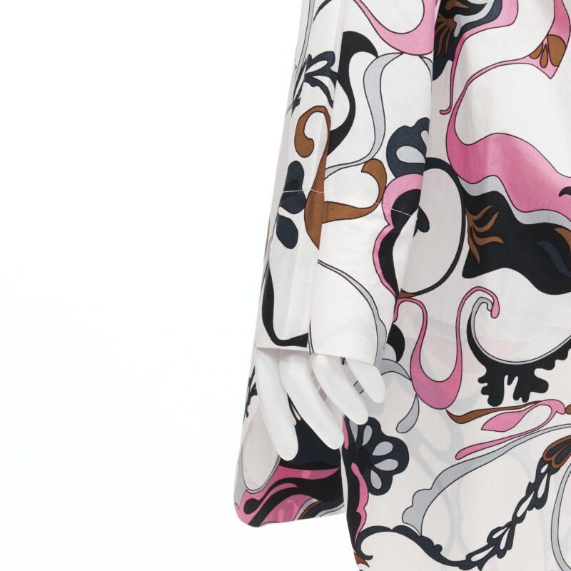 Marni MARNI white navy pink swirl floral cotton boat neck long sleeve dress IT40 S Size S / US 4 / IT 40 - 8 Thumbnail
