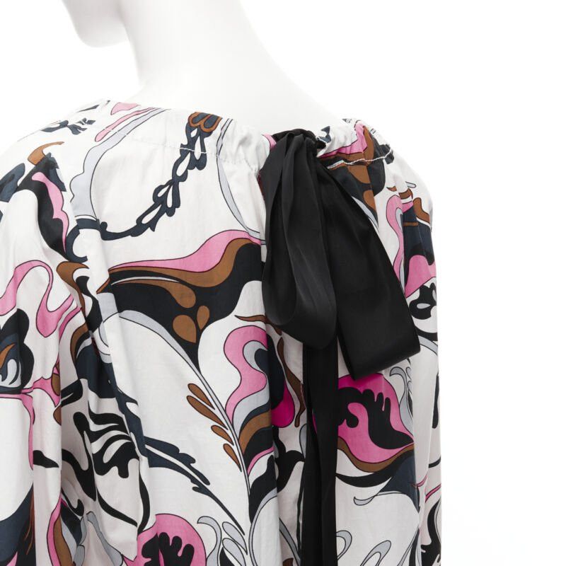 Marni MARNI white navy pink swirl floral cotton boat neck long sleeve dress IT40 S Size S / US 4 / IT 40 - 2 Thumbnail