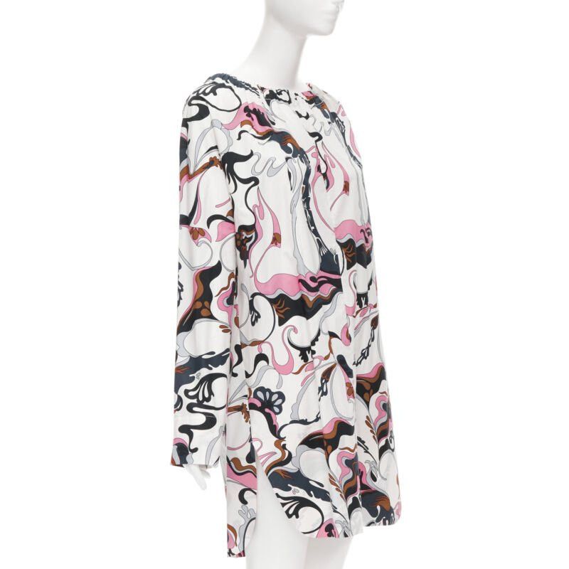 Marni MARNI white navy pink swirl floral cotton boat neck long sleeve dress IT40 S Size S / US 4 / IT 40 - 3 Thumbnail