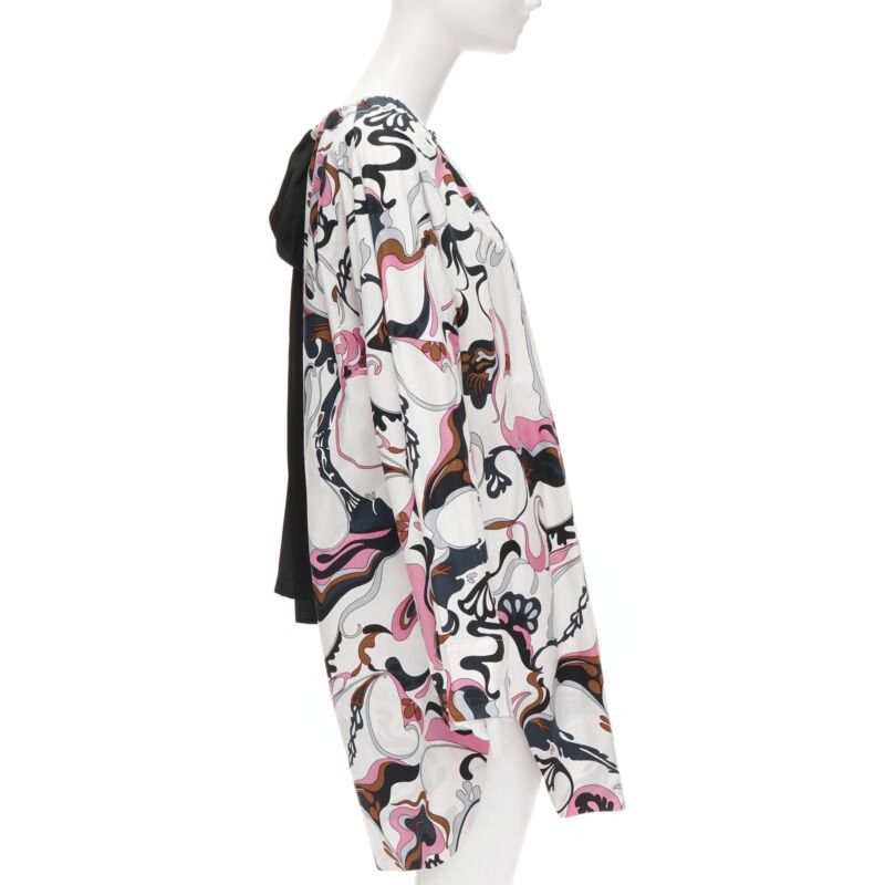 Marni MARNI white navy pink swirl floral cotton boat neck long sleeve dress IT40 S Size S / US 4 / IT 40 - 4 Thumbnail