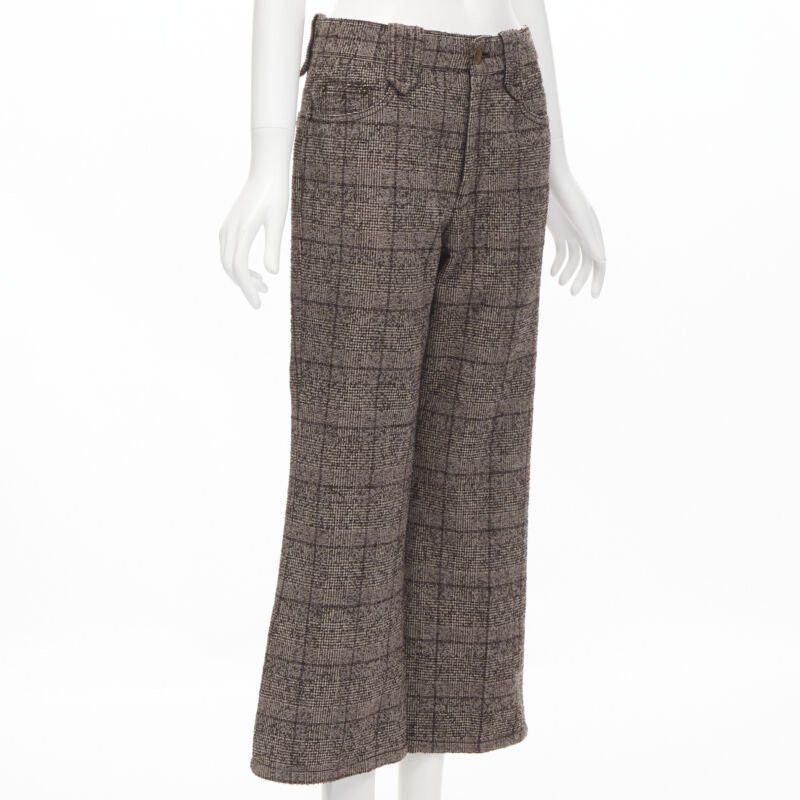 Marc Jacobs MARC JACOBS brown check tweed boucle wide leg cropped pants US2 XS Size 26" / US 2 / IT 38 - 3 Thumbnail