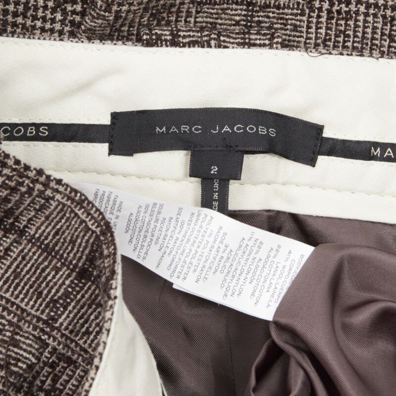 Marc Jacobs MARC JACOBS brown check tweed boucle wide leg cropped pants US2 XS Size 26" / US 2 / IT 38 - 8 Thumbnail