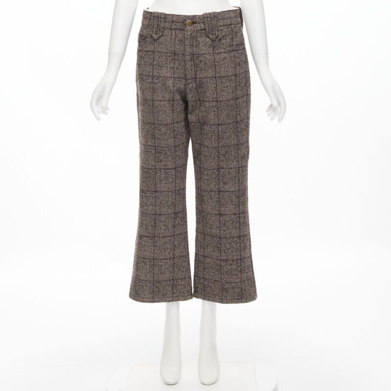 Marc Jacobs MARC JACOBS brown check tweed boucle wide leg cropped pants US2 XS Size 26" / US 2 / IT 38 - 9 Thumbnail