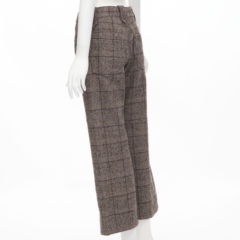 Marc Jacobs MARC JACOBS brown check tweed boucle wide leg cropped pants US2 XS Size 26" / US 2 / IT 38 - 5 Thumbnail