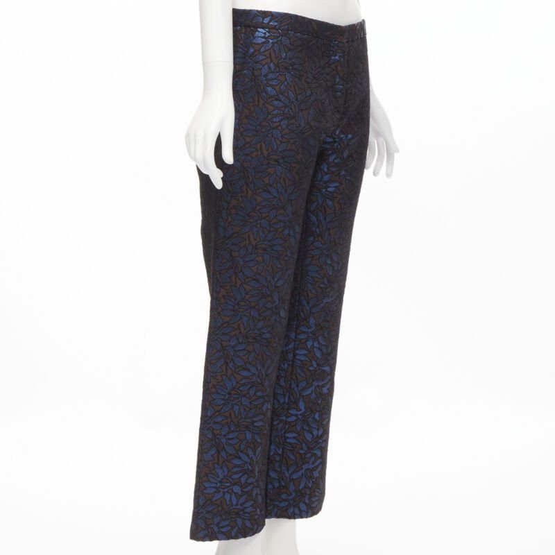 Marni MARNI metallic blue brown floral jacquard wide leg trousers pants IT42 M Size 28" / US 6 / IT 42 - 3 Thumbnail