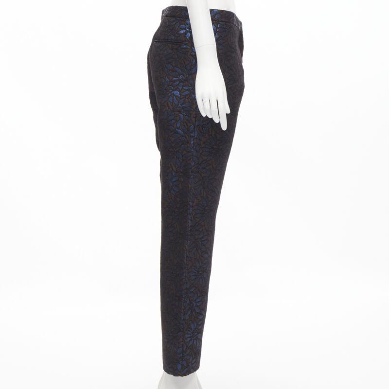Marni MARNI metallic blue brown floral jacquard wide leg trousers pants IT42 M Size 28" / US 6 / IT 42 - 5 Thumbnail