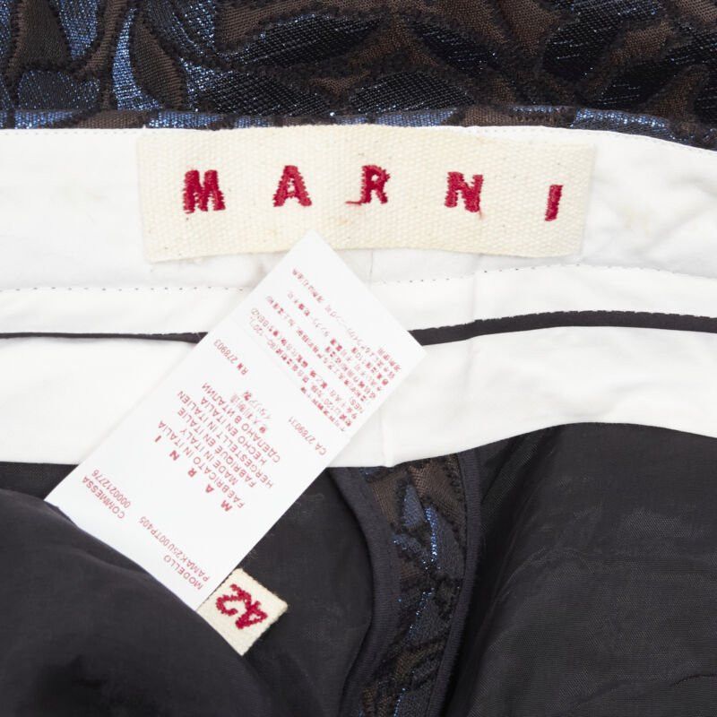 Marni MARNI metallic blue brown floral jacquard wide leg trousers pants IT42 M Size 28" / US 6 / IT 42 - 8 Thumbnail