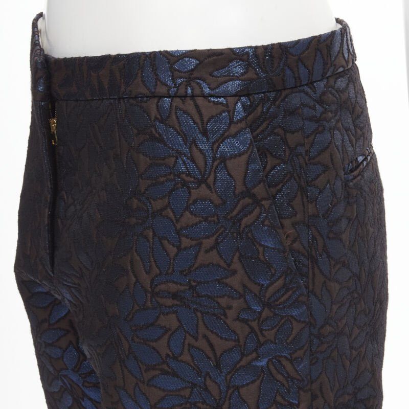 Marni MARNI metallic blue brown floral jacquard wide leg trousers pants IT42 M Size 28" / US 6 / IT 42 - 2 Thumbnail