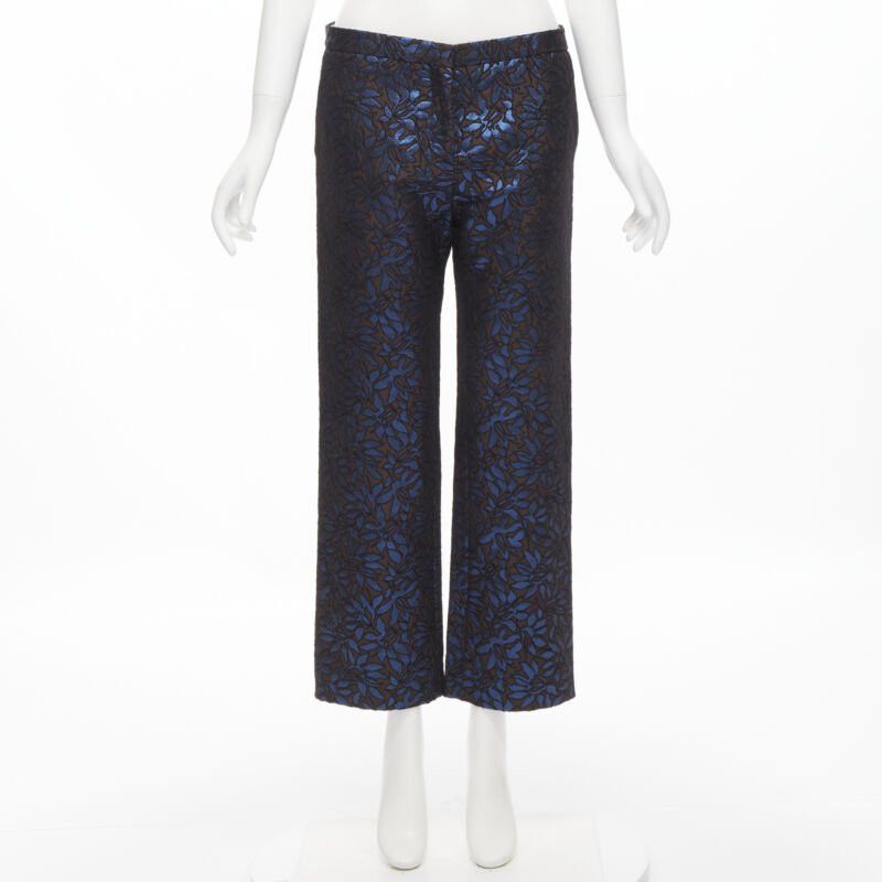 Marni MARNI metallic blue brown floral jacquard wide leg trousers pants IT42 M Size 28" / US 6 / IT 42 - 9 Thumbnail