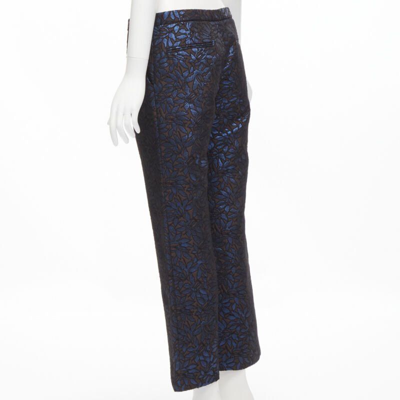 Marni MARNI metallic blue brown floral jacquard wide leg trousers pants IT42 M Size 28" / US 6 / IT 42 - 6 Thumbnail