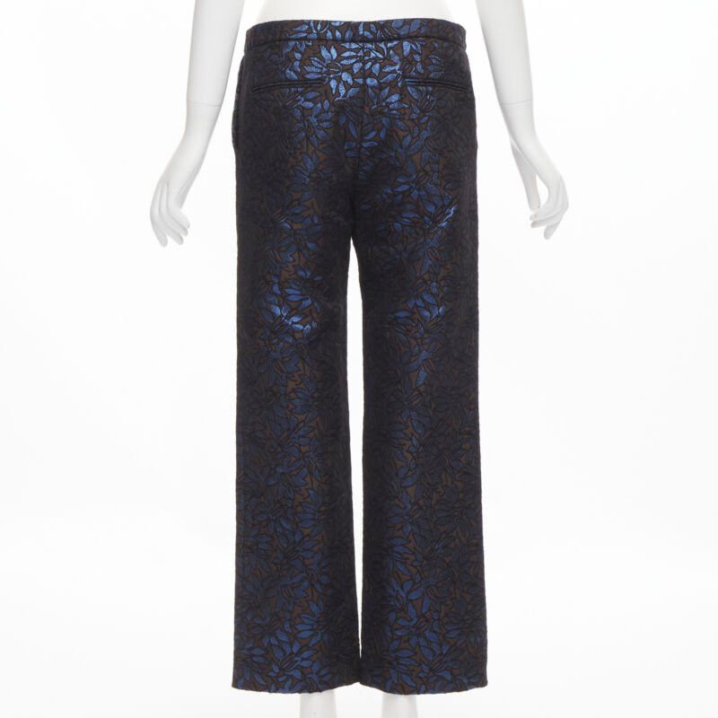 Marni MARNI metallic blue brown floral jacquard wide leg trousers pants IT42 M Size 28" / US 6 / IT 42 - 4 Thumbnail