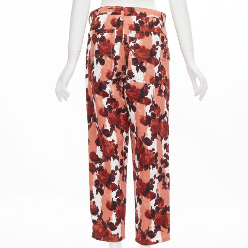 Marni MARN pink red abstract floral striped print 100% cotton wide leg jeans IT38 XS Size 26" / US 2 / IT 38 - 5 Thumbnail