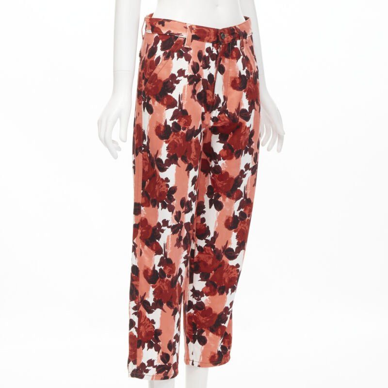 Marni MARN pink red abstract floral striped print 100% cotton wide leg jeans IT38 XS Size 26" / US 2 / IT 38 - 3 Thumbnail