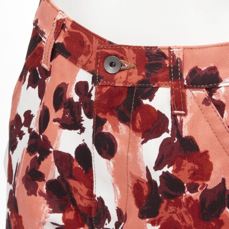 Marni MARN pink red abstract floral striped print 100% cotton wide leg jeans IT38 XS Size 26" / US 2 / IT 38 - 2 Thumbnail