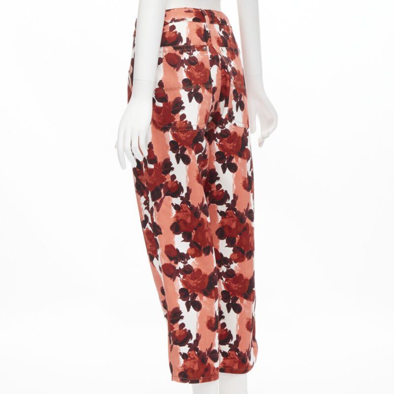 Marni MARN pink red abstract floral striped print 100% cotton wide leg jeans IT38 XS Size 26" / US 2 / IT 38 - 6 Thumbnail