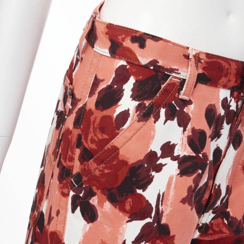 Marni MARN pink red abstract floral striped print 100% cotton wide leg jeans IT38 XS Size 26" / US 2 / IT 38 - 7 Thumbnail