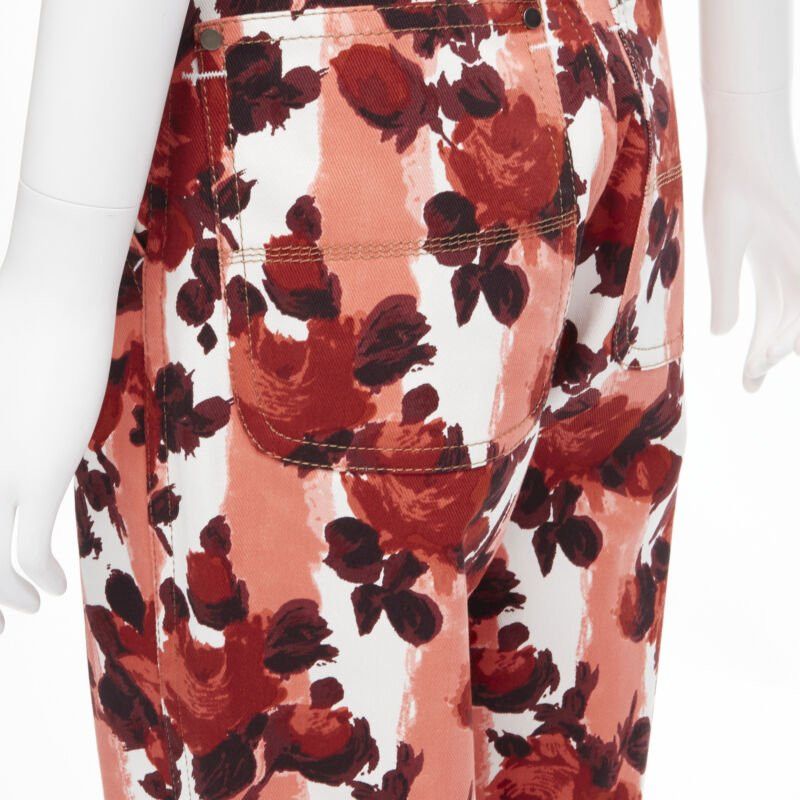 Marni MARN pink red abstract floral striped print 100% cotton wide leg jeans IT38 XS Size 26" / US 2 / IT 38 - 8 Thumbnail