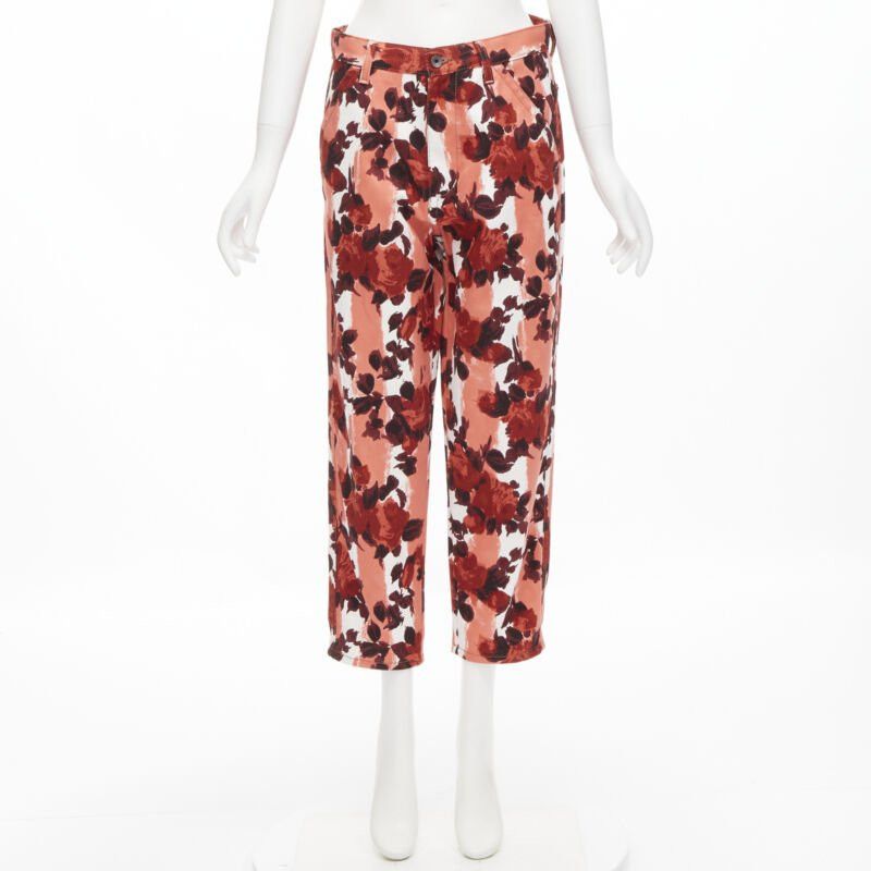 Marni MARN pink red abstract floral striped print 100% cotton wide leg jeans IT38 XS Size 26" / US 2 / IT 38 - 10 Thumbnail