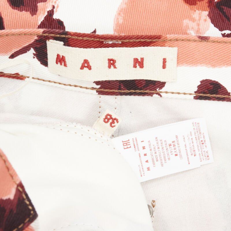 Marni MARN pink red abstract floral striped print 100% cotton wide leg jeans IT38 XS Size 26" / US 2 / IT 38 - 9 Thumbnail