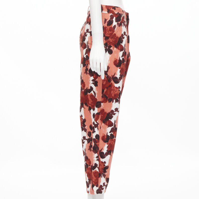 Marni MARN pink red abstract floral striped print 100% cotton wide leg jeans IT38 XS Size 26" / US 2 / IT 38 - 4 Thumbnail