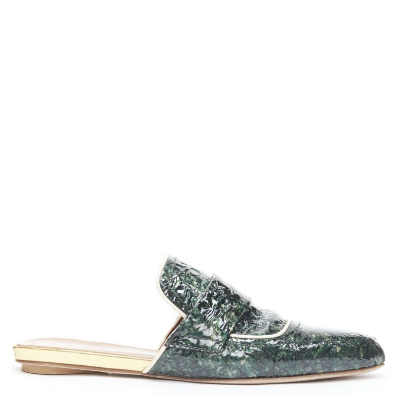 Marni MARNI green crinkled patent point toe slip on mule flats loafer EU37.5 Size US 7.5 / IT 37.5 - 2 Thumbnail