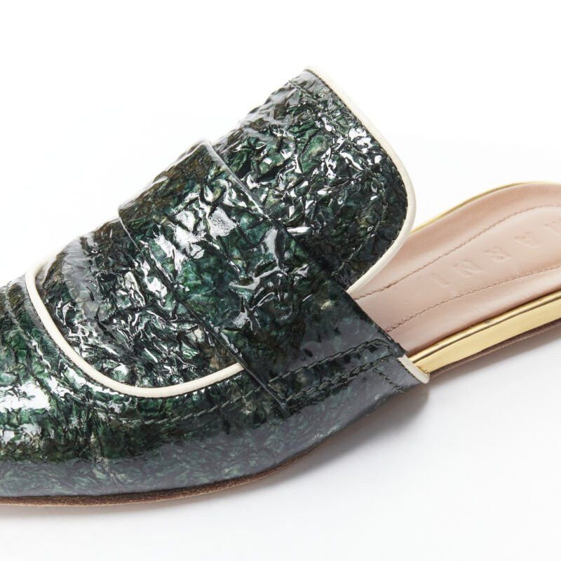 Marni MARNI green crinkled patent point toe slip on mule flats loafer EU37.5 Size US 7.5 / IT 37.5 - 7 Thumbnail