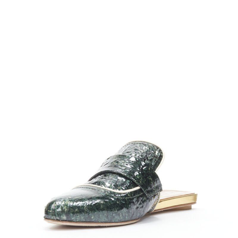 Marni MARNI green crinkled patent point toe slip on mule flats loafer EU37.5 Size US 7.5 / IT 37.5 - 4 Thumbnail