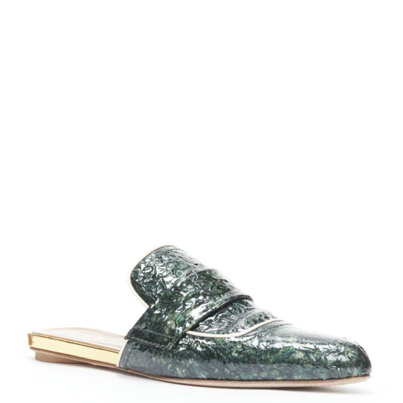 Marni MARNI green crinkled patent point toe slip on mule flats loafer EU37.5 Size US 7.5 / IT 37.5 - 3 Thumbnail