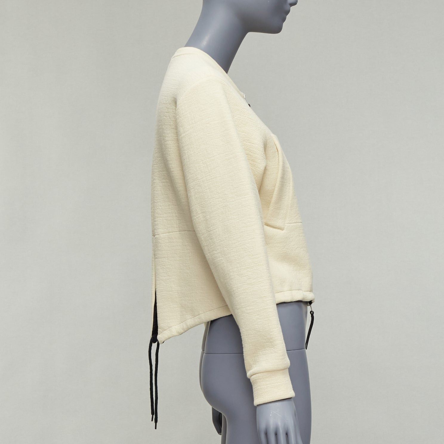 Marni MARNI cream cotton leather zip pull cropped bomber jacket IT36 XXS Size XS / US 0-2 / IT 36-38 - 5 Thumbnail