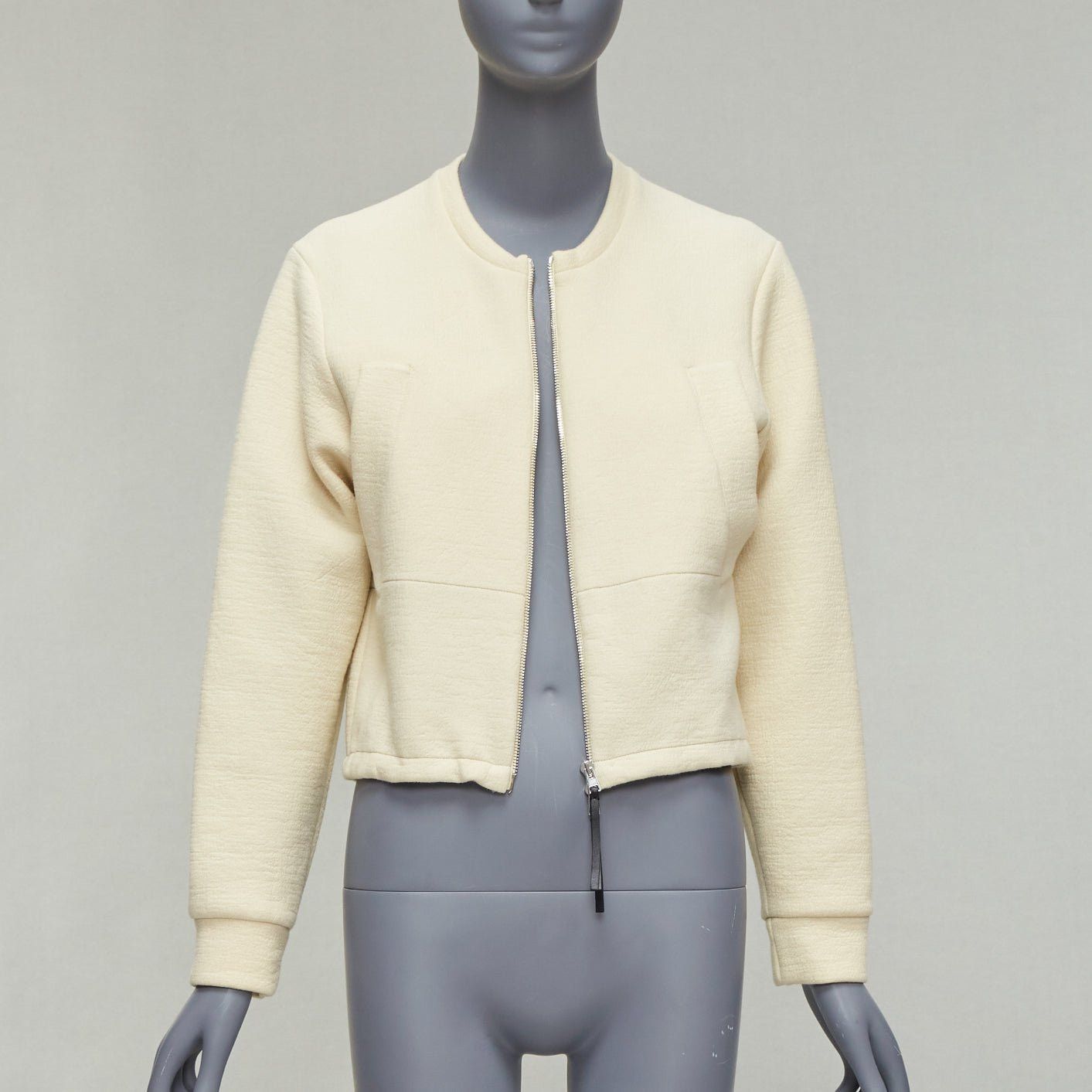 Marni MARNI cream cotton leather zip pull cropped bomber jacket IT36 XXS Size XS / US 0-2 / IT 36-38 - 3 Thumbnail