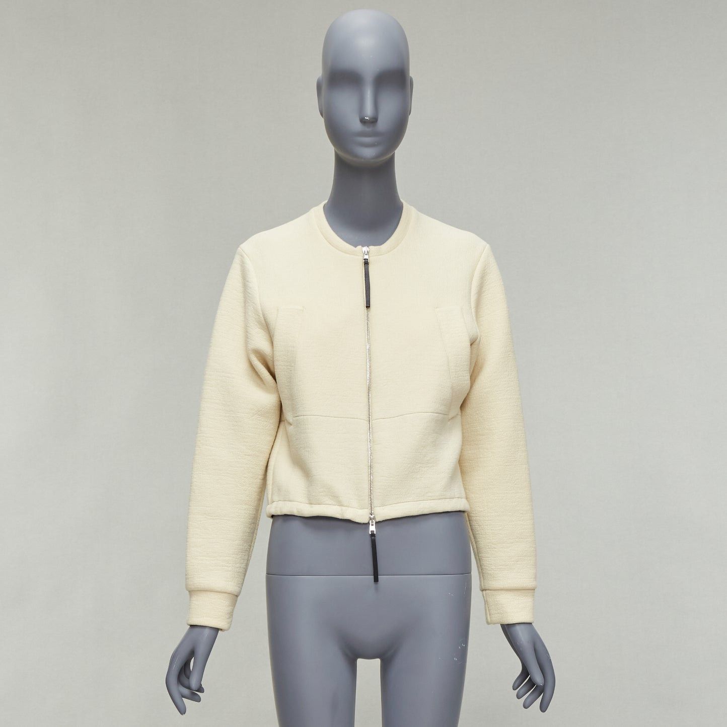 Marni MARNI cream cotton leather zip pull cropped bomber jacket IT36 XXS Size XS / US 0-2 / IT 36-38 - 10 Thumbnail