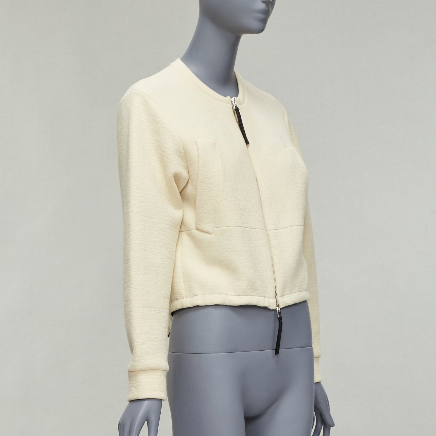 Marni MARNI cream cotton leather zip pull cropped bomber jacket IT36 XXS Size XS / US 0-2 / IT 36-38 - 4 Thumbnail