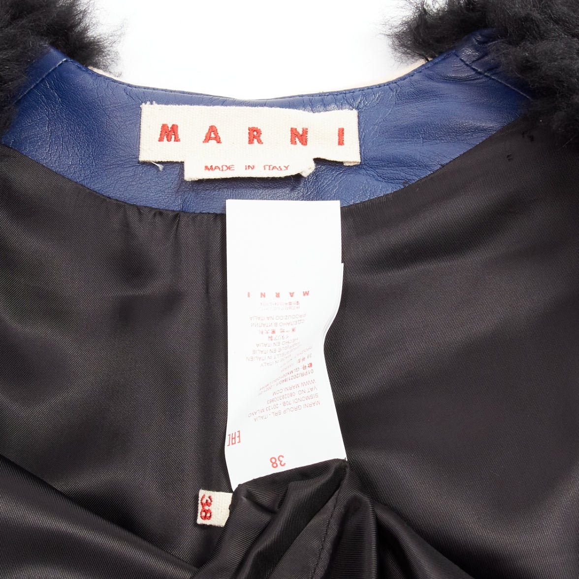 Marni MARNI black lamb shearling fur blue leather belted belt IT38 XS Size XS / US 0-2 / IT 36-38 - 8 Thumbnail