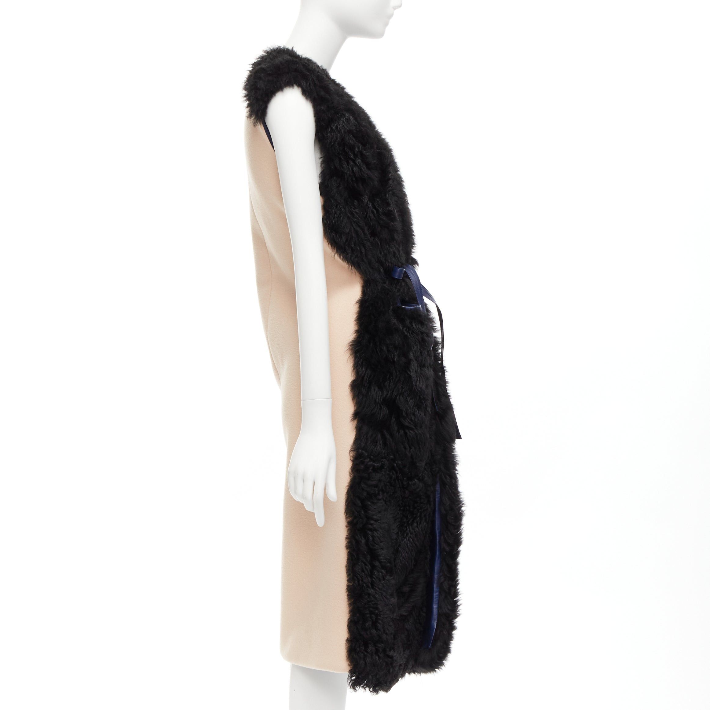 Marni MARNI black lamb shearling fur blue leather belted belt IT38 XS Size XS / US 0-2 / IT 36-38 - 2 Thumbnail