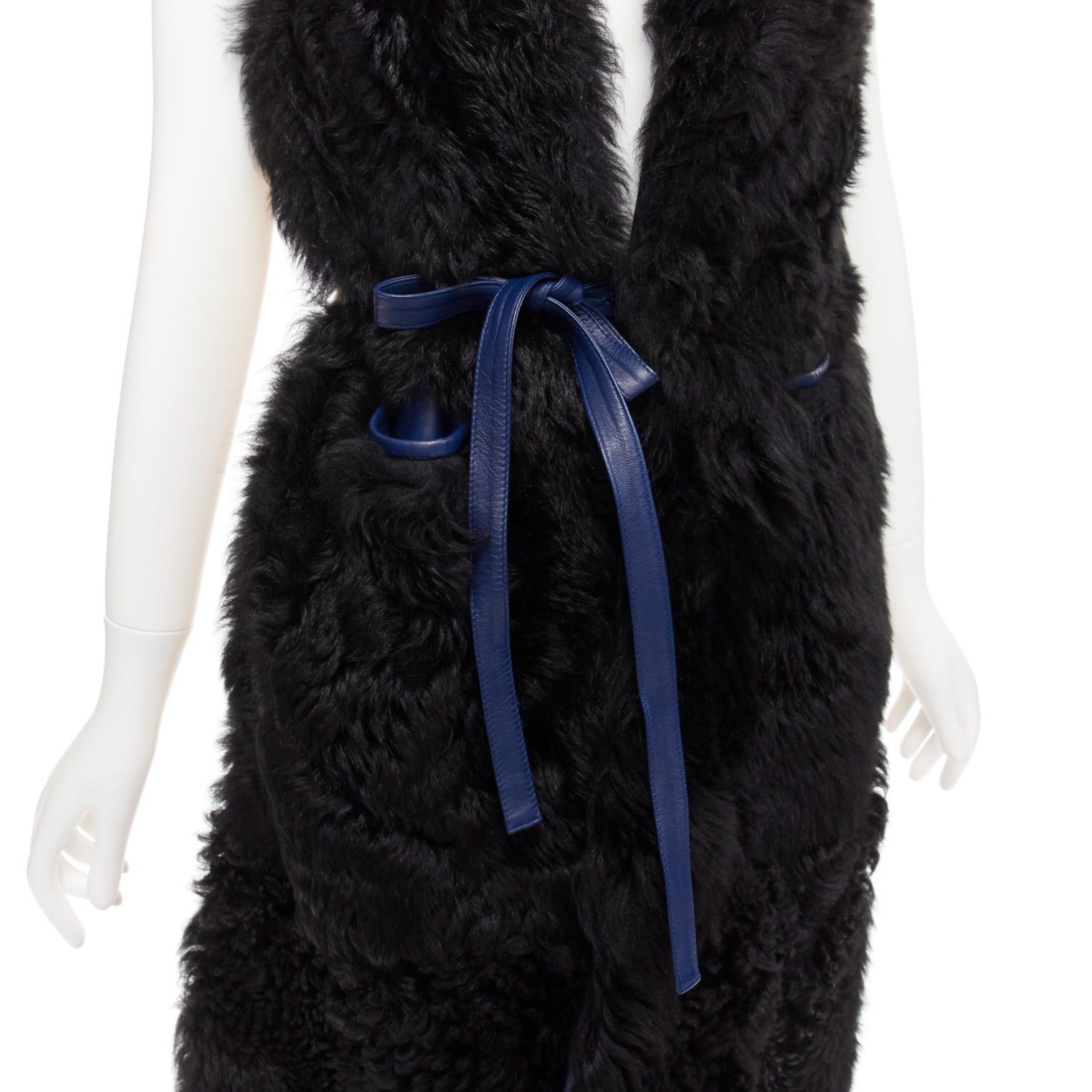 Marni MARNI black lamb shearling fur blue leather belted belt IT38 XS Size XS / US 0-2 / IT 36-38 - 6 Thumbnail