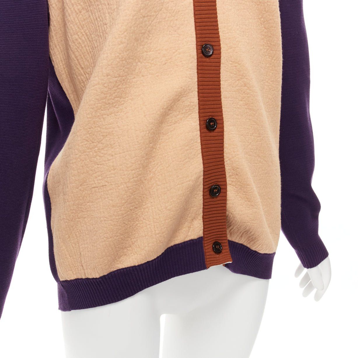 Marni MARNI beige purple colorblocked mixed material cardigan sweater IT40 S Size S / US 4 / IT 40 - 7 Thumbnail