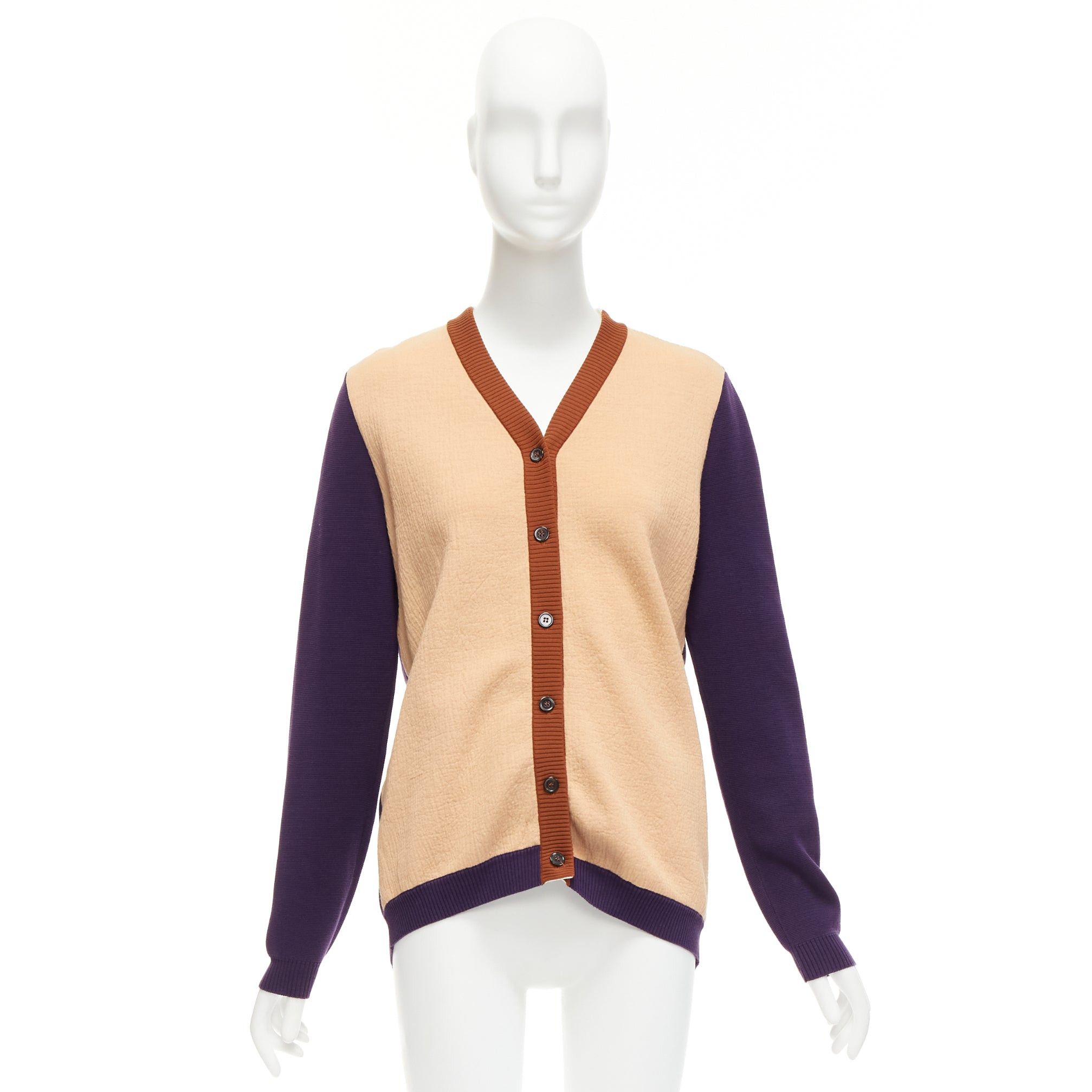 Marni MARNI beige purple colorblocked mixed material cardigan sweater IT40 S Size S / US 4 / IT 40 - 9 Thumbnail