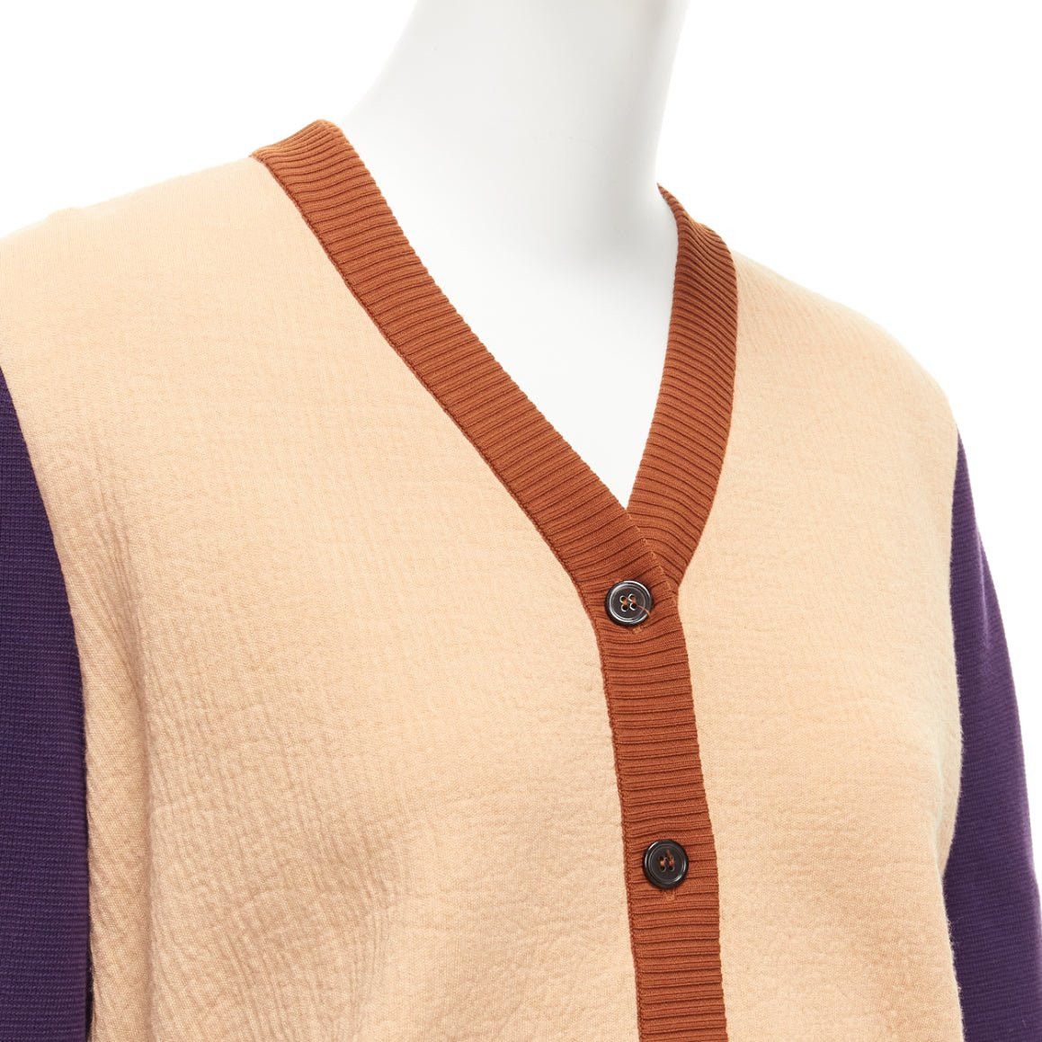 Marni MARNI beige purple colorblocked mixed material cardigan sweater IT40 S Size S / US 4 / IT 40 - 6 Thumbnail