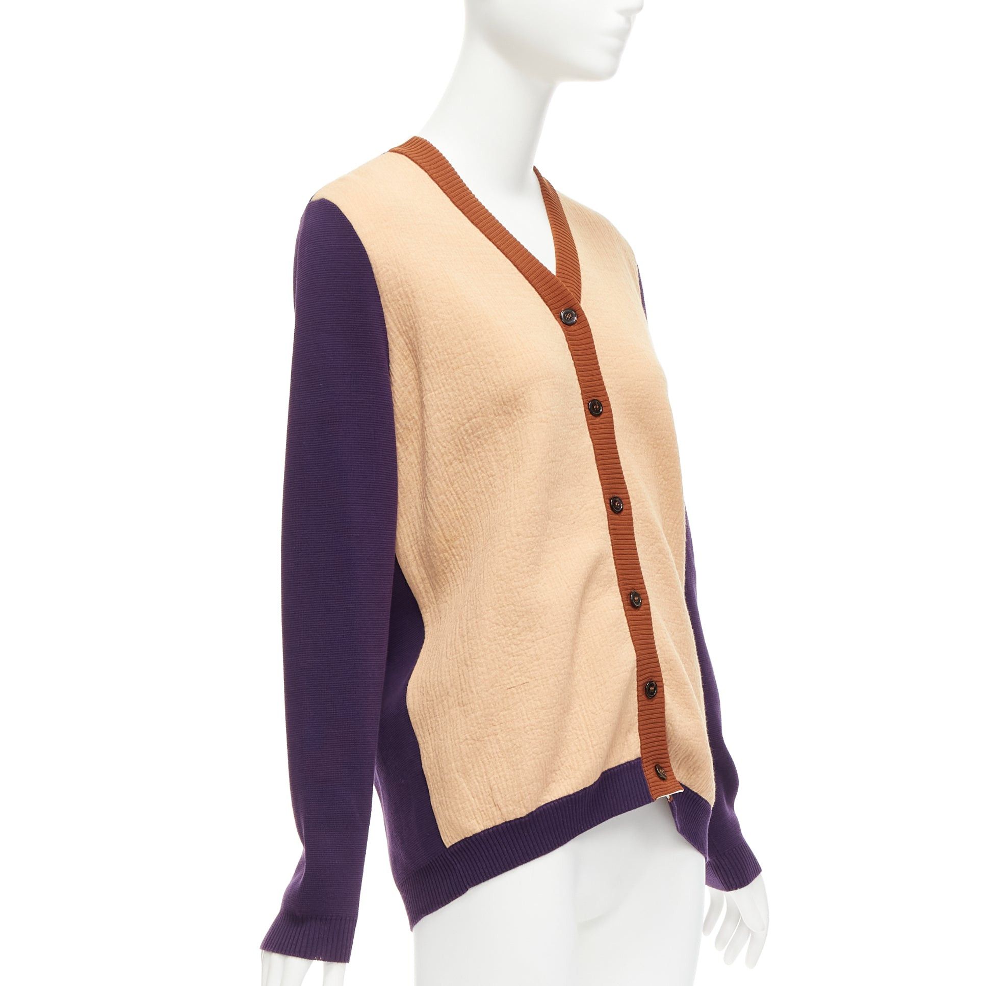Marni MARNI beige purple colorblocked mixed material cardigan sweater IT40 S Size S / US 4 / IT 40 - 3 Thumbnail