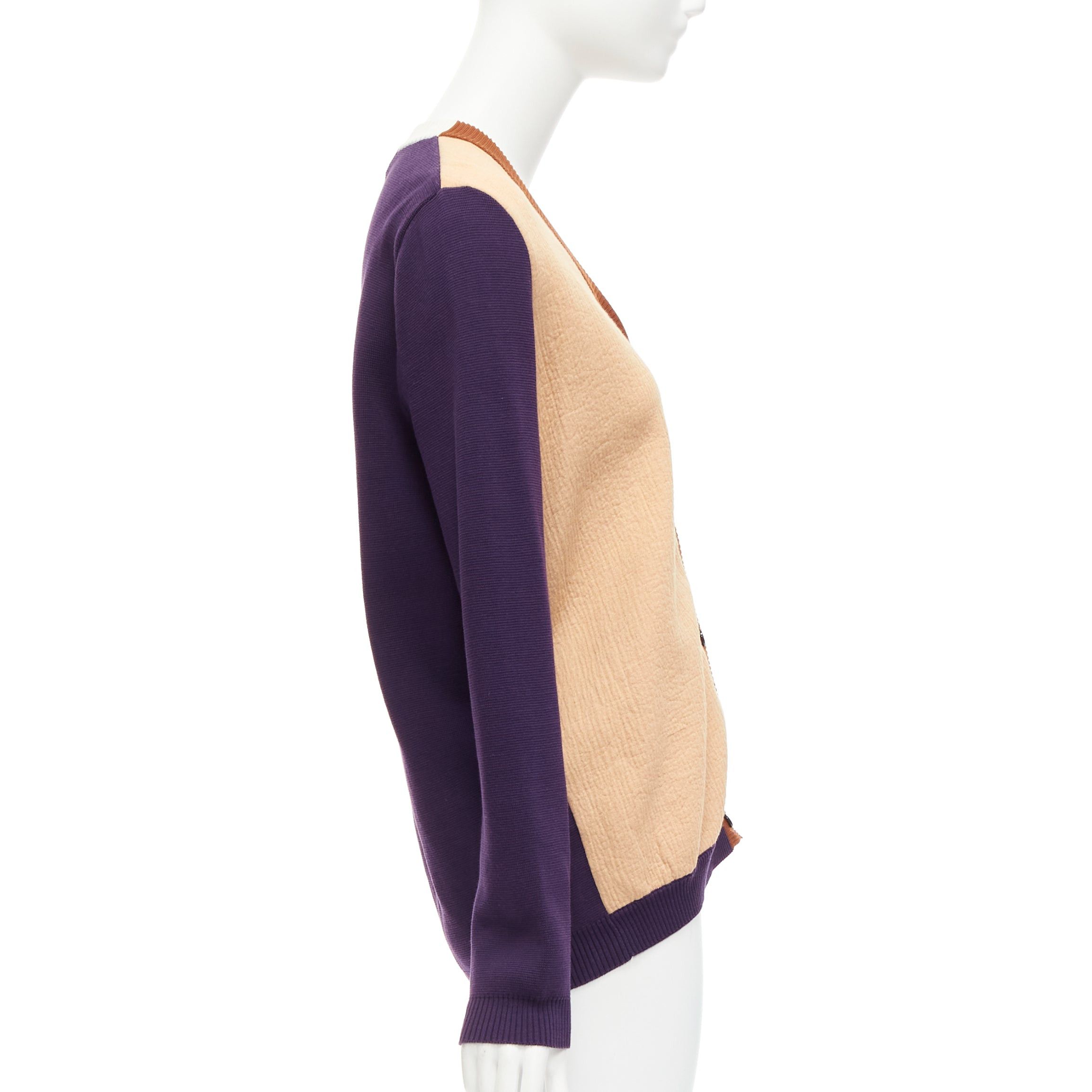 Marni MARNI beige purple colorblocked mixed material cardigan sweater IT40 S Size S / US 4 / IT 40 - 4 Thumbnail