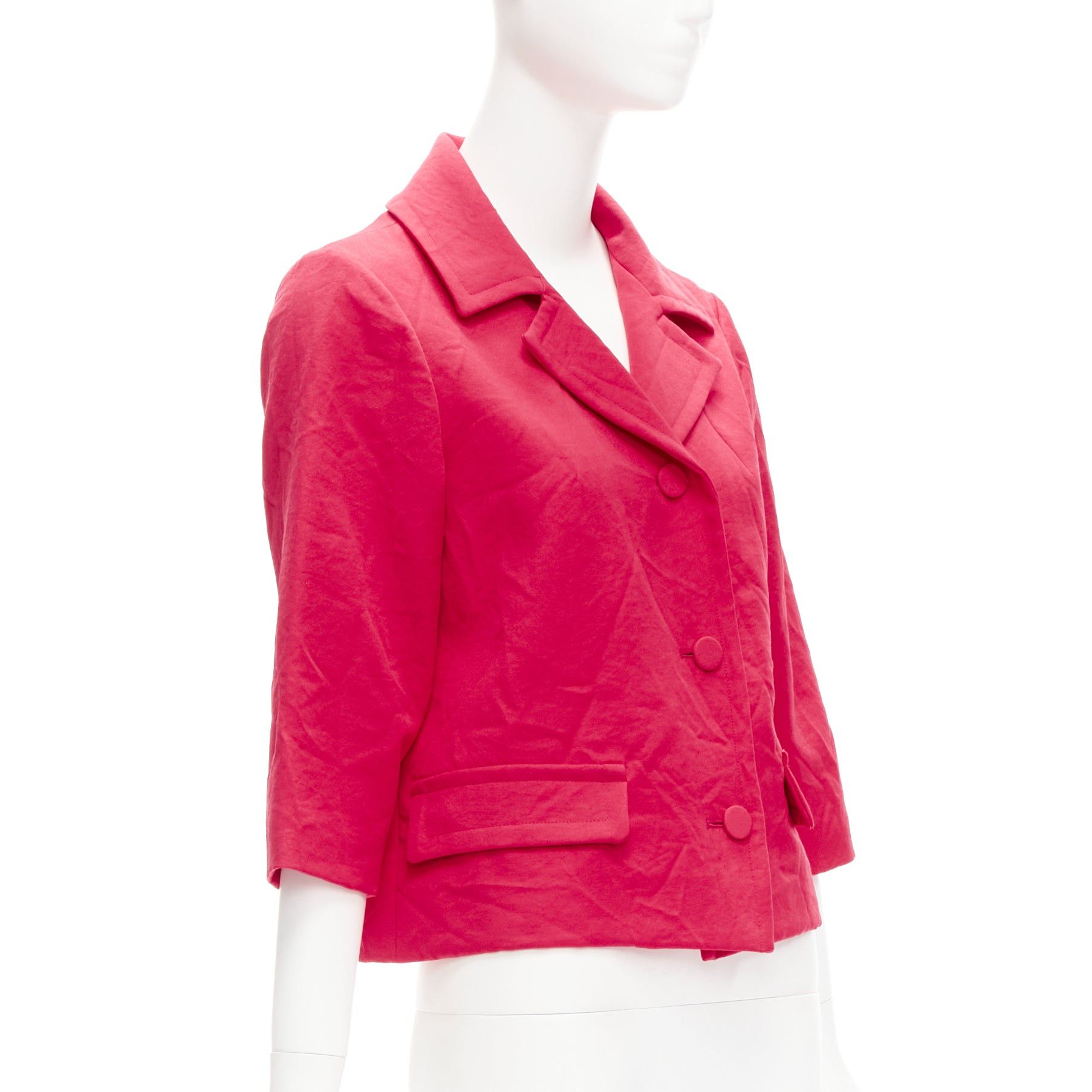Marni MARNI 2014 red creased crinkle wrapped buttons cropped boxy jacket IT38 XS Size XS / US 0-2 / IT 36-38 - 4 Thumbnail