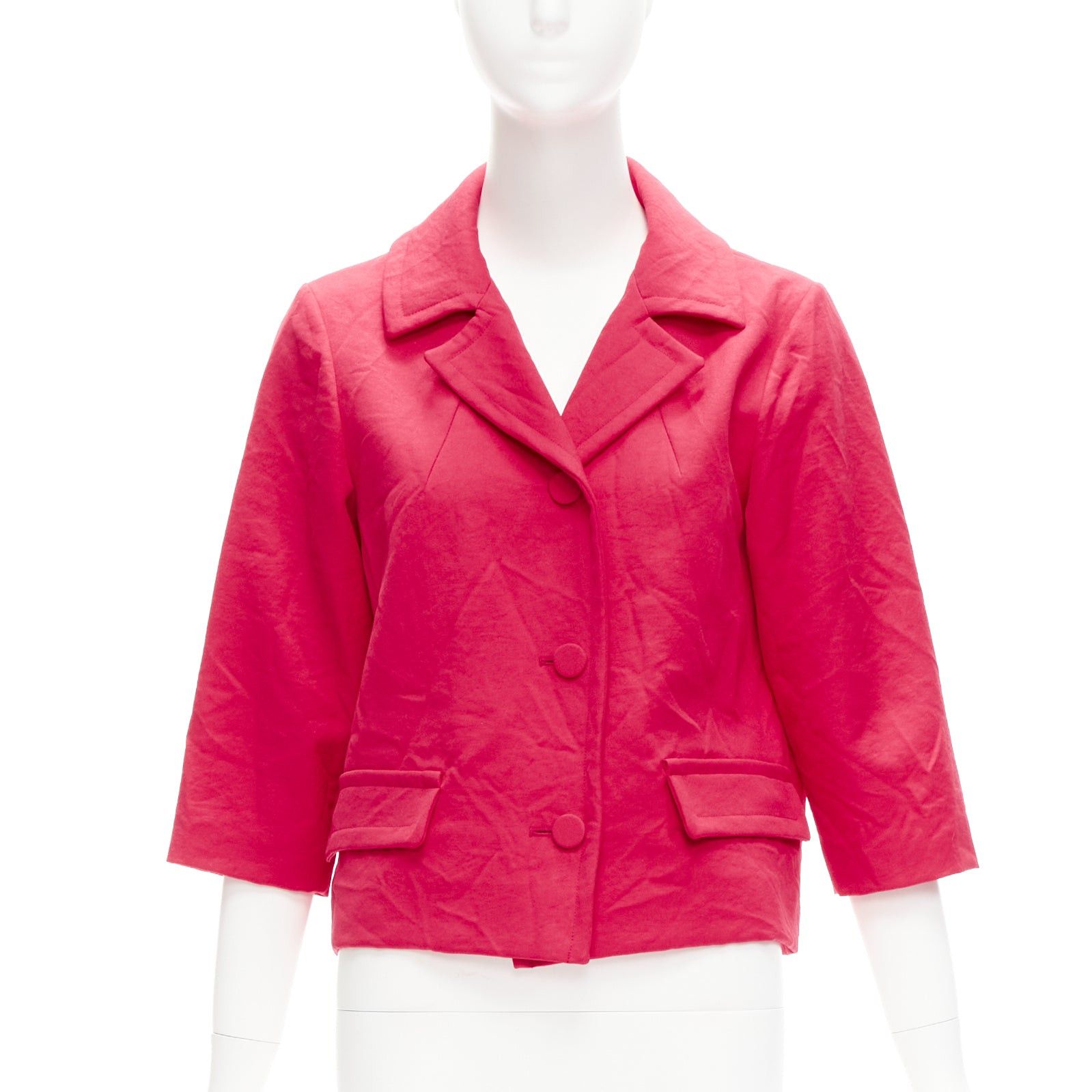 Marni MARNI 2014 red creased crinkle wrapped buttons cropped boxy jacket IT38 XS Size XS / US 0-2 / IT 36-38 - 3 Thumbnail