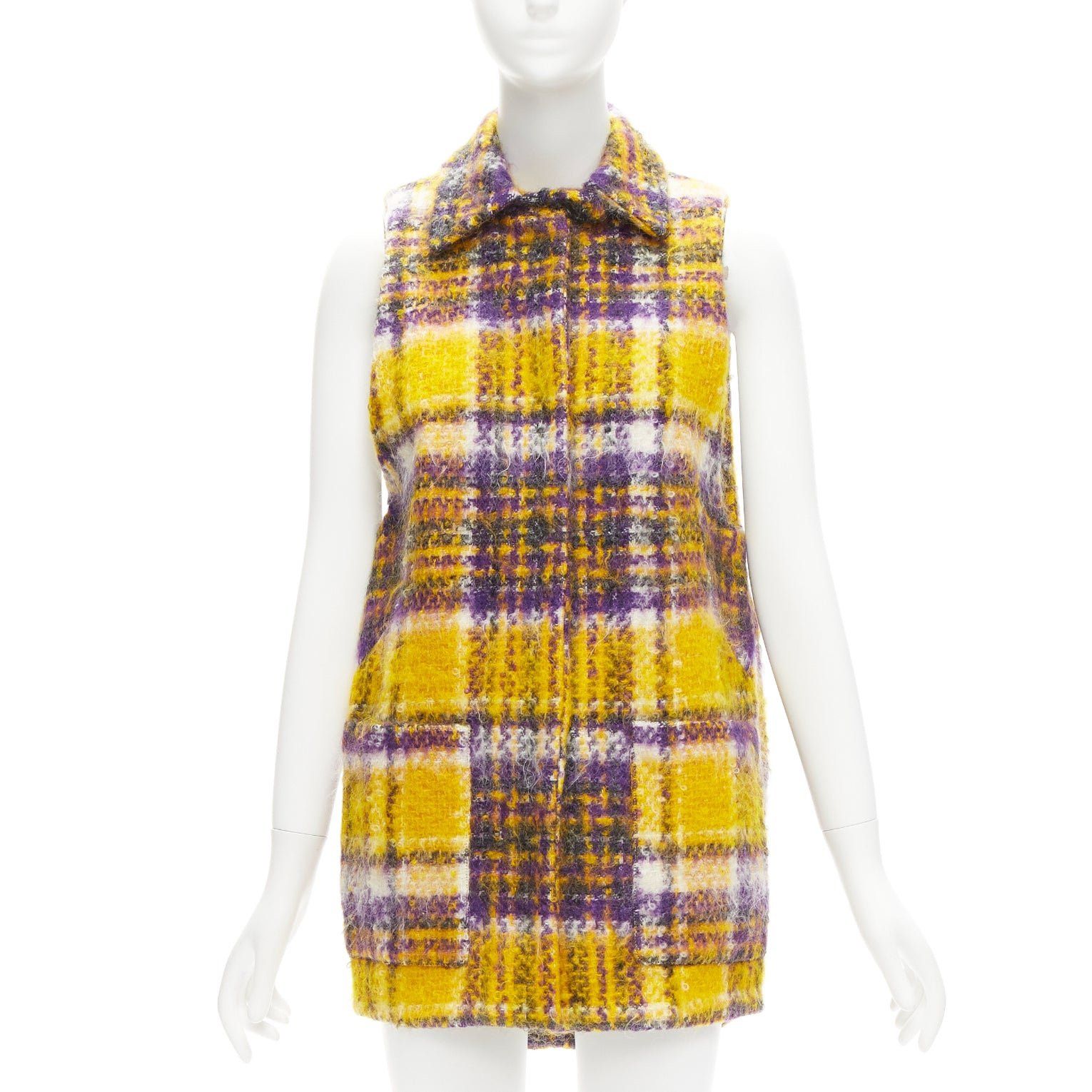 Marni MARNI yellow purple plaid check mohair blend boxy sleeveless coat IT36 XS Size XS / US 0-2 / IT 36-38 - 2 Thumbnail