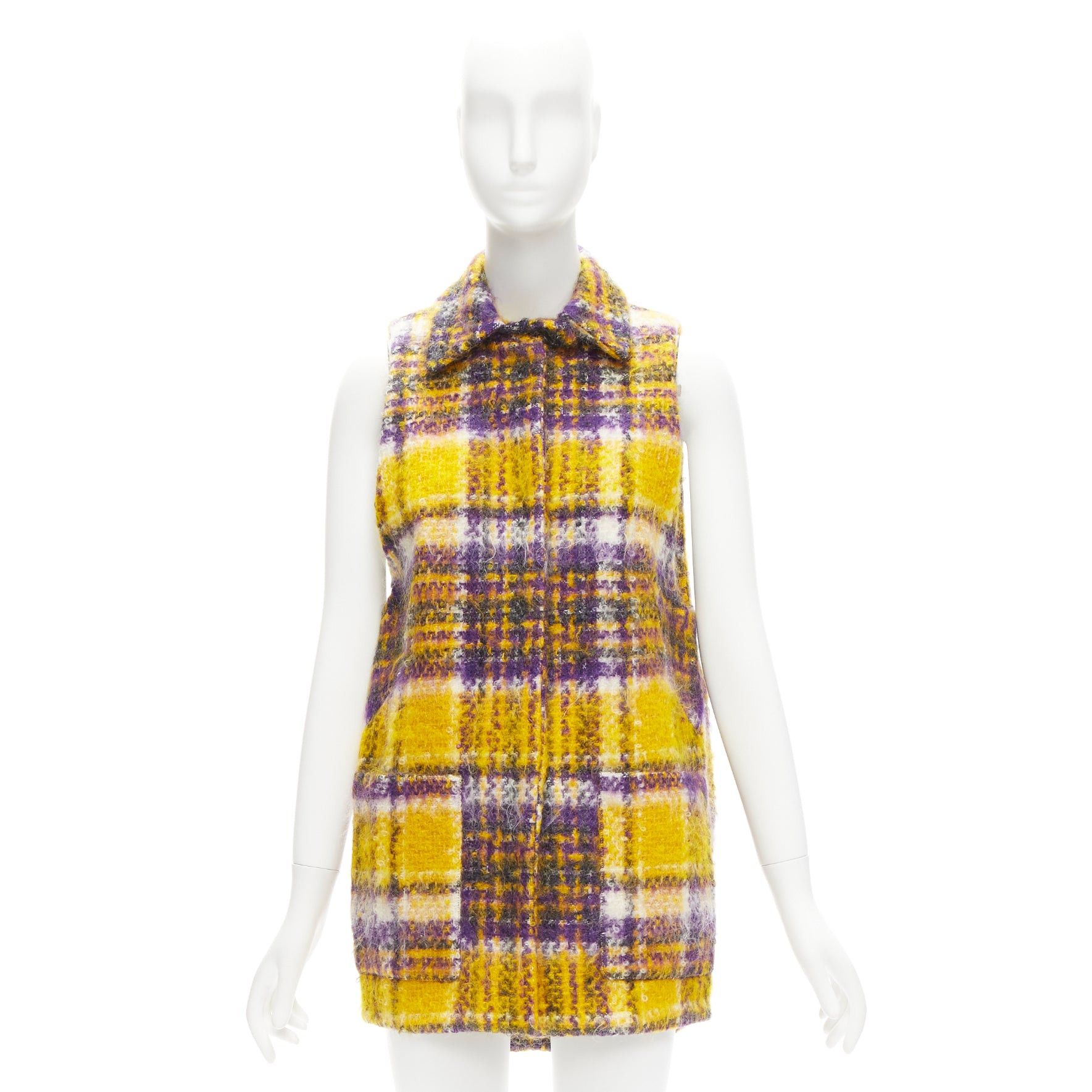 Marni MARNI yellow purple plaid check mohair blend boxy sleeveless coat IT36 XS Size XS / US 0-2 / IT 36-38 - 10 Thumbnail