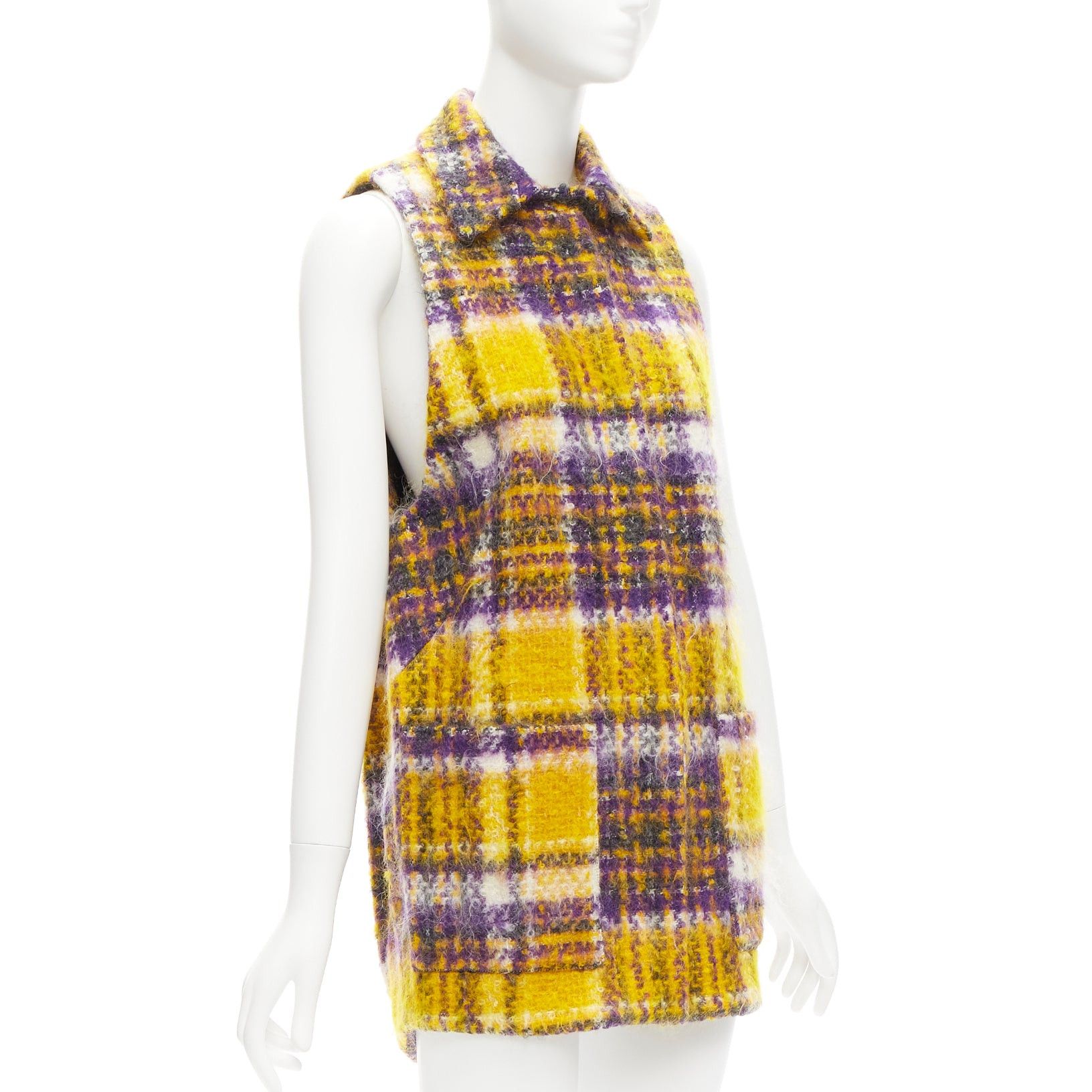 Marni MARNI yellow purple plaid check mohair blend boxy sleeveless coat IT36 XS Size XS / US 0-2 / IT 36-38 - 4 Thumbnail