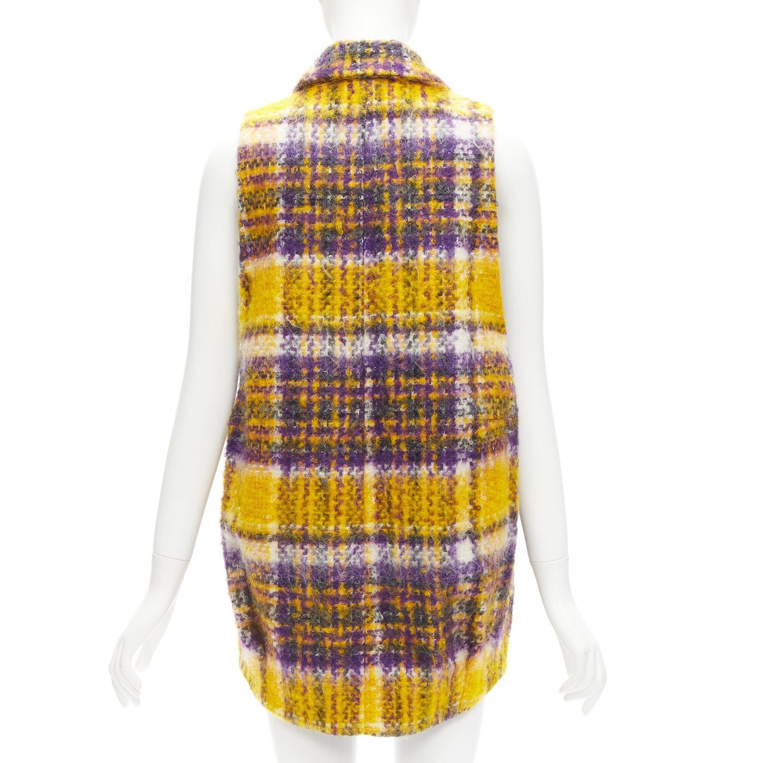 Marni MARNI yellow purple plaid check mohair blend boxy sleeveless coat IT36 XS Size XS / US 0-2 / IT 36-38 - 5 Thumbnail